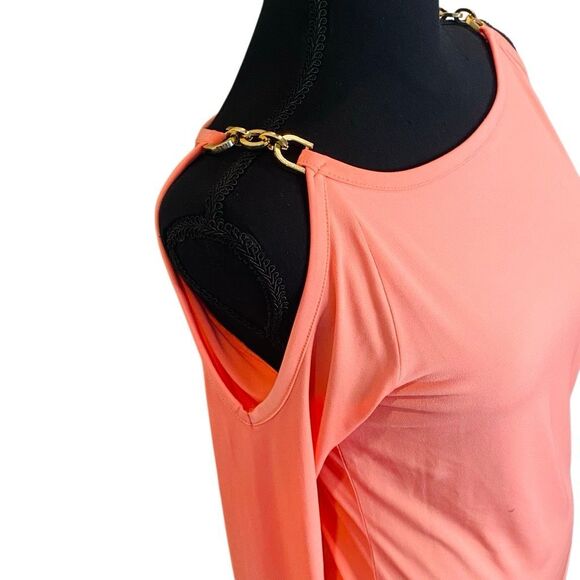 Michael Kors Cold Shoulder Chain Strap Long Sleeve Blouse Top Pink XS - Picture 4 of 6